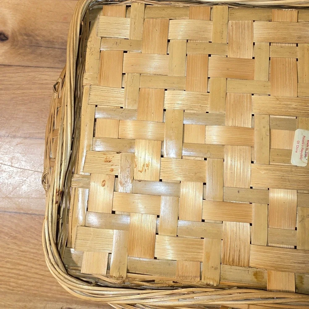 Vintage Woven Wicker Bamboo Serving Tray Basket with Handles Natural Brown